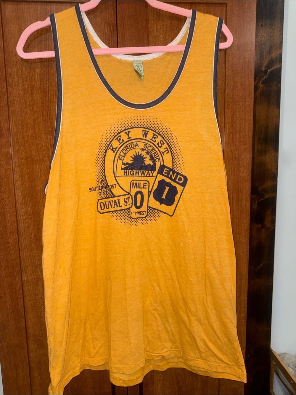 Awake Mustard Yellow Graphic Tank with Navy Trim